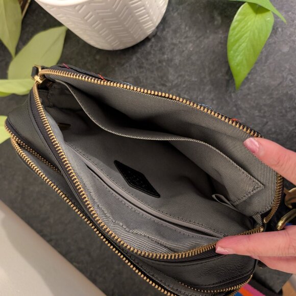 Fossil Elle Quilted Black blue pink Lips Leather Crossbody - Picture 5 of 12